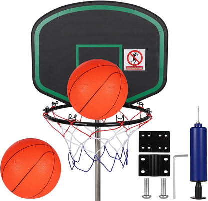 Trampoline Basketball Hoop, Easy to Install Trampoline Basketball Attachment with 2Pcs Mini Basketball & Pump Trampoline Accessories for Trampolines with Straight Pole of about 25Mm