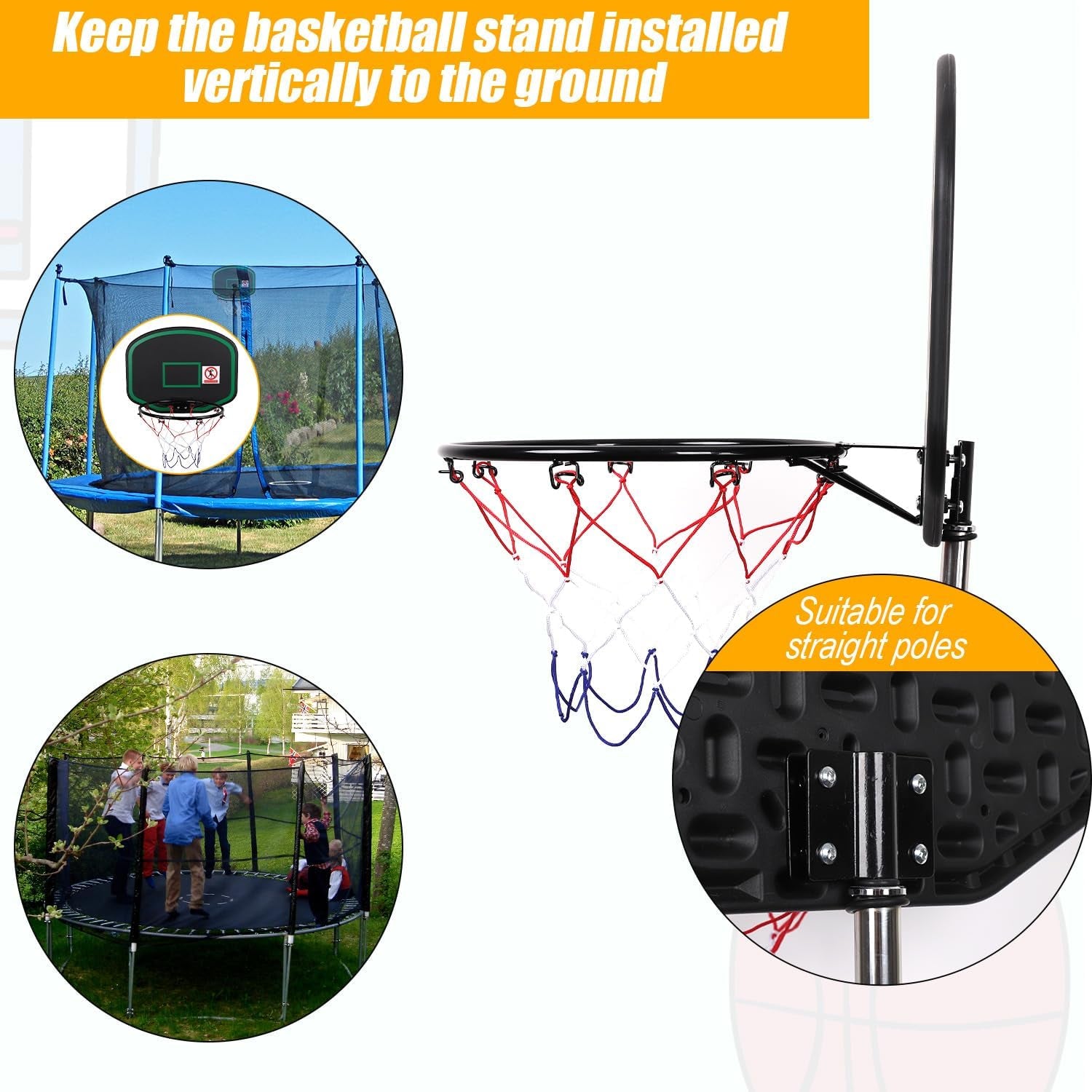 Trampoline Basketball Hoop, Easy to Install Trampoline Basketball Attachment with 2Pcs Mini Basketball & Pump Trampoline Accessories for Trampolines with Straight Pole of about 25Mm