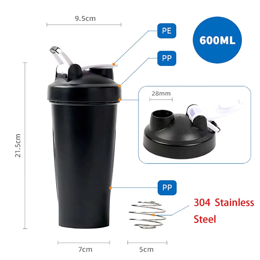 1Pc Portable Protein Shaker 600Ml Fitness Bottle with Wire Whisk Ball for Fitness Enthusiasts Athletes Perfect for Outdoor Gym