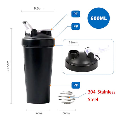 1Pc Portable Protein Shaker 600Ml Fitness Bottle with Wire Whisk Ball for Fitness Enthusiasts Athletes Perfect for Outdoor Gym